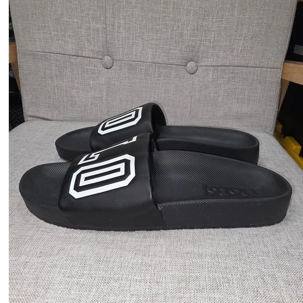 Polo Ralph Lauren Cayson Mens Slides Black White Logo Sandals Size 13 01087-D21
